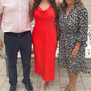 Anthropologie Stunning Red Silk Slip Dress with Cowl Neckline